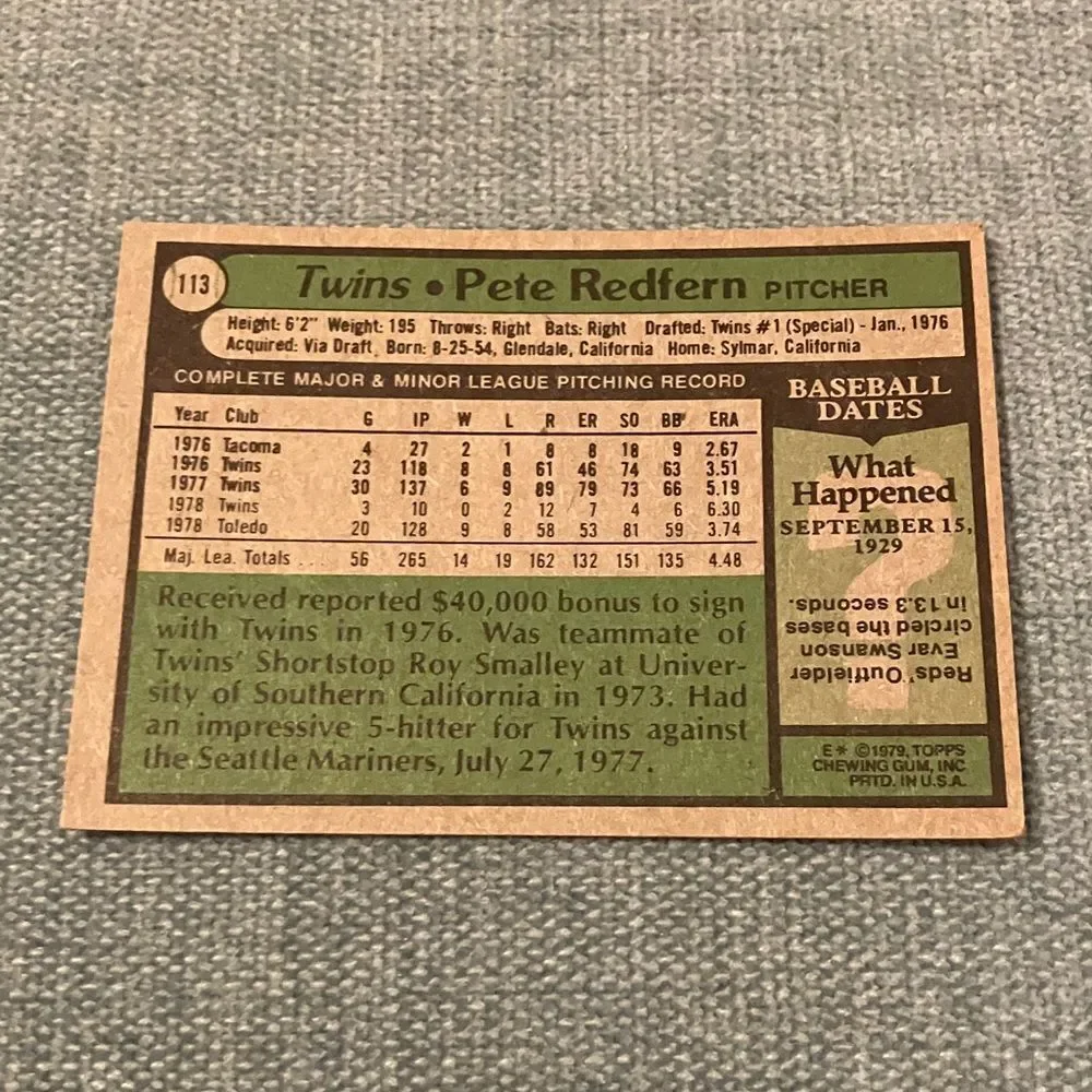 1979 Topps Minnesota Twins Baseball Card Trading Card - Picture 2 of 2